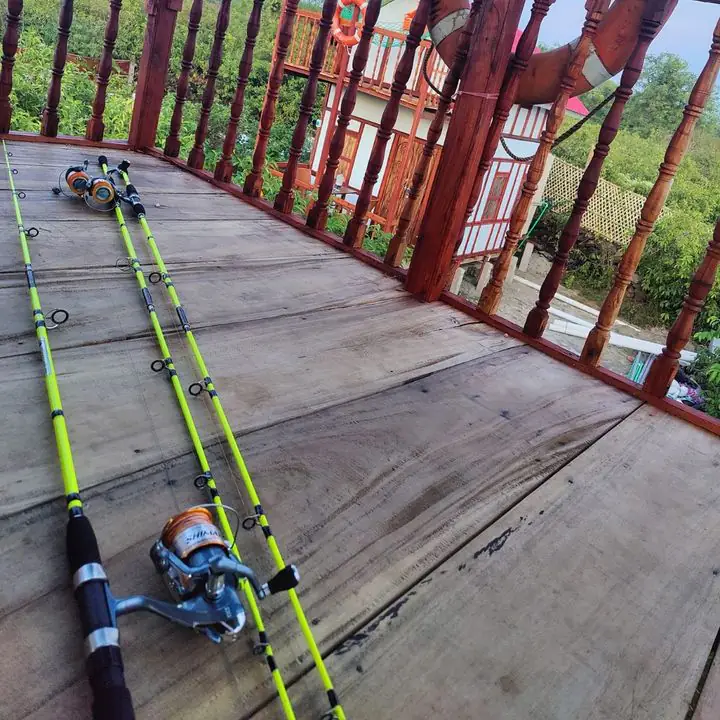 Fishing rods ready on the wooden deck